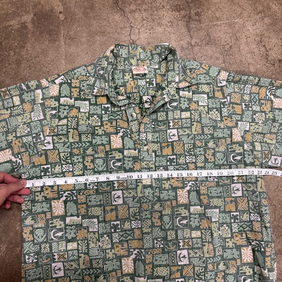 Go Barefoot Mens Large Green Hawaiian Button Up Vintage Aloha Shirt - Picture 4 of 5